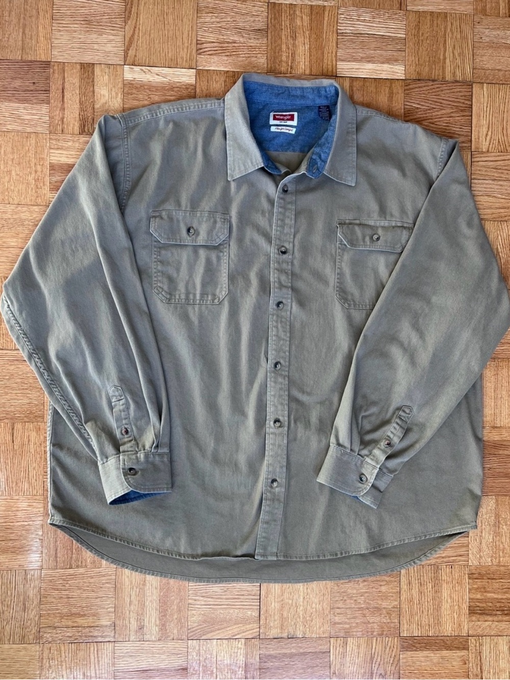 Wrangler 3XL Tall Flex Comfort Long Sleeve Utility Outdoor Shirt Tan Beige